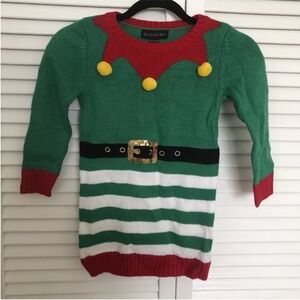 Blizzard Bay Elf Ugly Christmas Sweater Dress Girls L Red Green Gold Black Knit